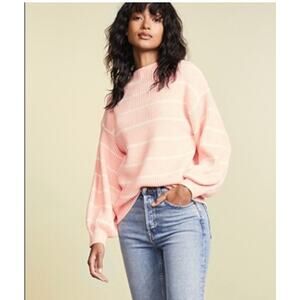 Reformation SAYLOR Shell Pink Striped Balloon Sleeve Mock Sweater XS-S MSRP $230